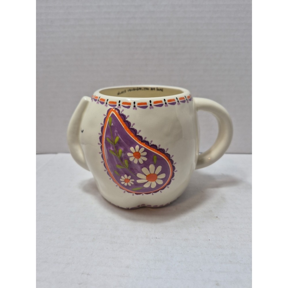 Natural Life Elephant Coffee Cup Mug "You Are Loved" 16 oz Boho Paisley Sculpted